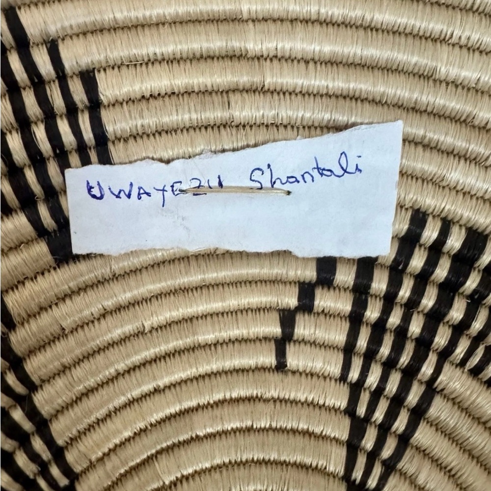 Handwoven African Sisal Wall Basket – Black & Natural Geometric 12” - Picture 5 of 7